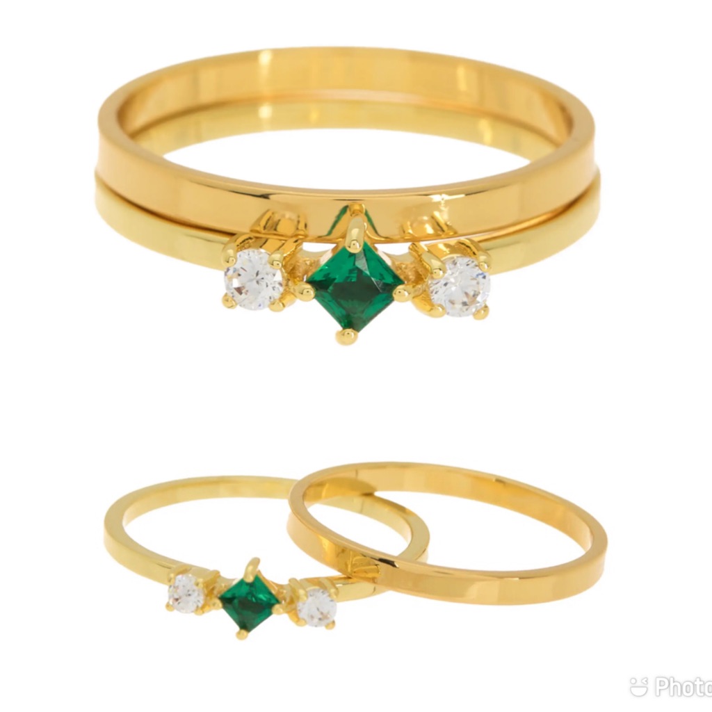 Nr Womens Metal Band Rings Demi Fine Cz Green Clear Gold Size 7 Us